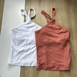 Old Navy Women's Set of 2 Ribbed Tank Tops Size Small Coral and White